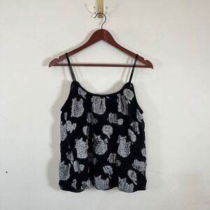 Y2K Lucky Brand Floral Tank Top Silver Rose Black Boxy Fit Small Indie Sleeze